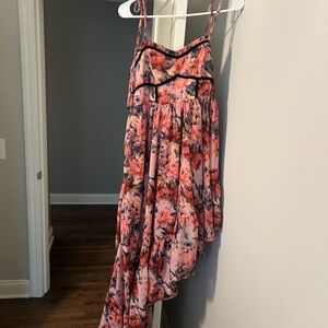 Floral Pink and Black Asymmetrical Dress